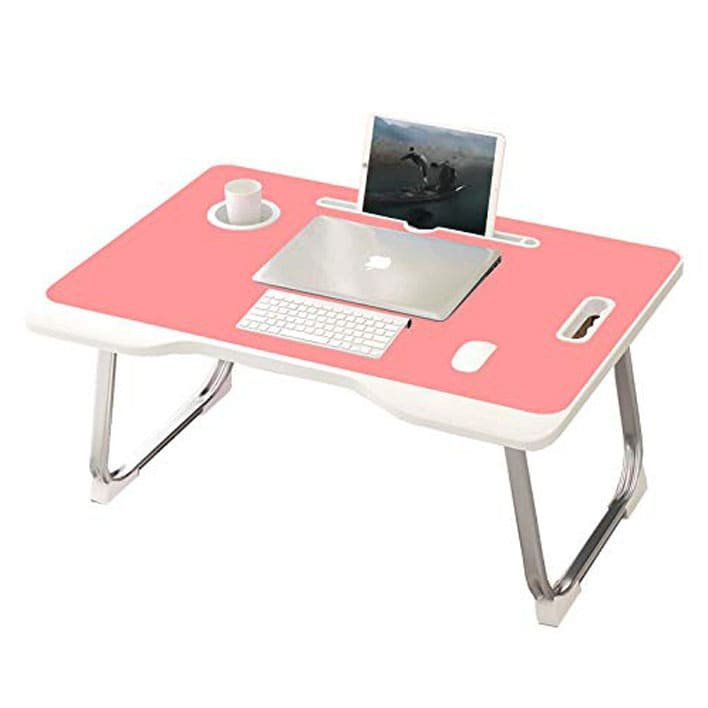 SND Homes Wood Portable Laptop Table (Finish Color - Combination-Pink, Pre Assembled)