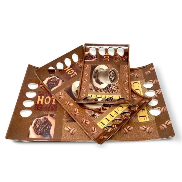 SND Homes Crystal Melamine Serving Royale Series Tray - Set of 3 (Multicoloured, White, Small, Medium and Large Size)