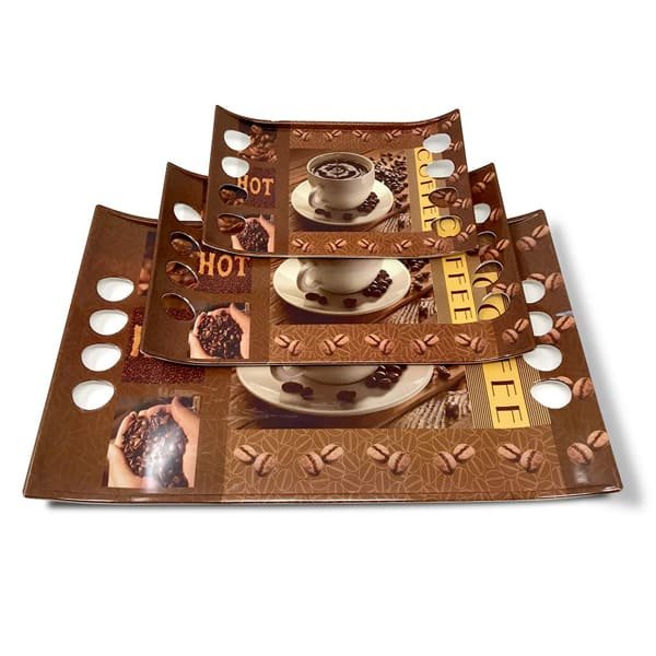 SND Homes Crystal Melamine Serving Royale Series Tray - Set of 3 (Multicoloured, White, Small, Medium and Large Size) - Image 2