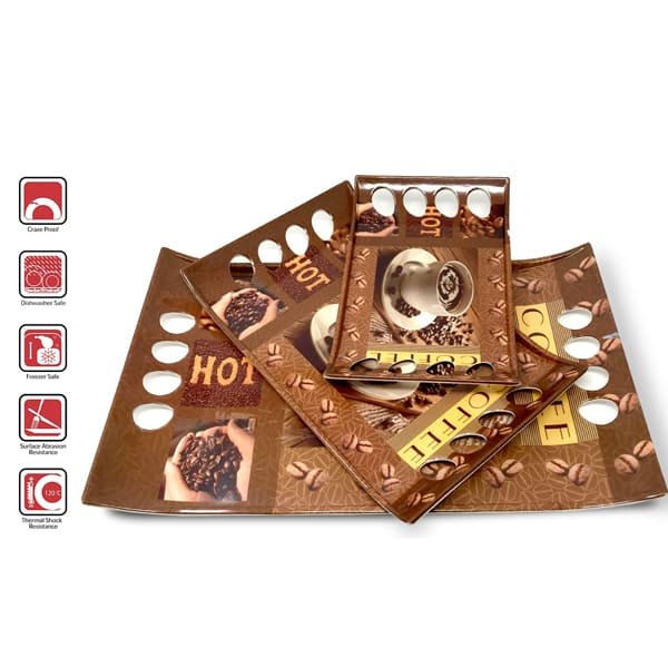 SND Homes Crystal Melamine Serving Royale Series Tray - Set of 3 (Multicoloured, White, Small, Medium and Large Size) - Image 5