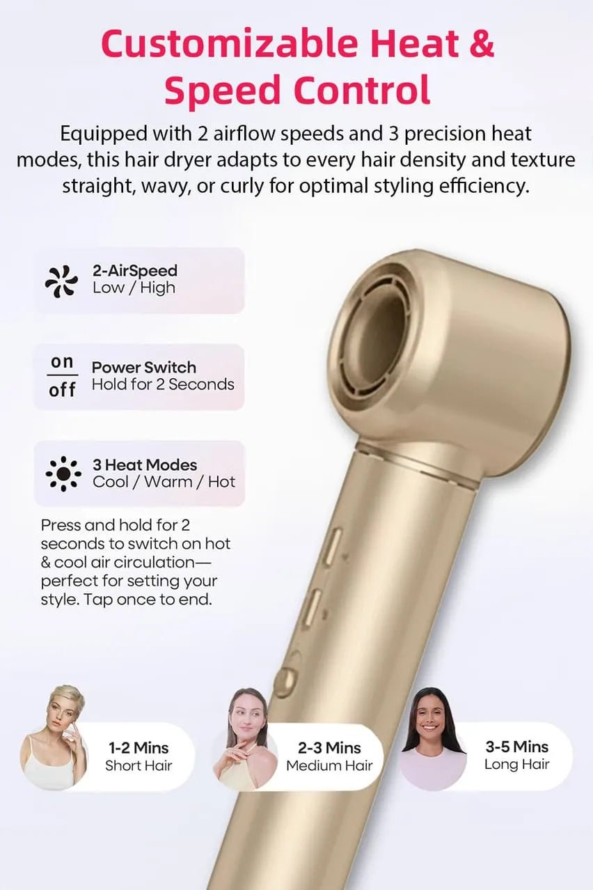 Toree 5-in-1 Hair Styling Tool Set - Multi-Function Hair Dryer, Curler, Straightener & Volumizer - Golden - Image 7