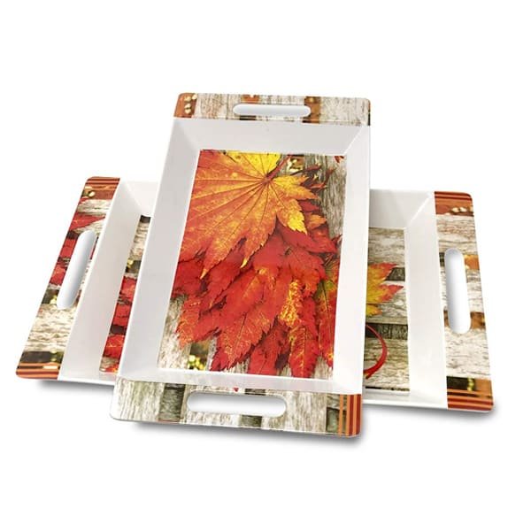 SND Homes Crystal Roseate Series Melamine Serving Tray (Medium and Large Size, Multicolour) - Set of 2 - Image 2