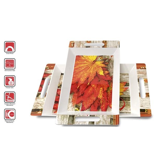 SND Homes Crystal Roseate Series Melamine Serving Tray (Medium and Large Size, Multicolour) - Set of 2 - Image 5