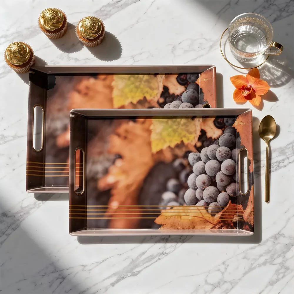 SND Homes Ocean Modern Designs Melamine Break Resistant Serving Tray (Size, Medium, Large) -Set of 3 - Image 2