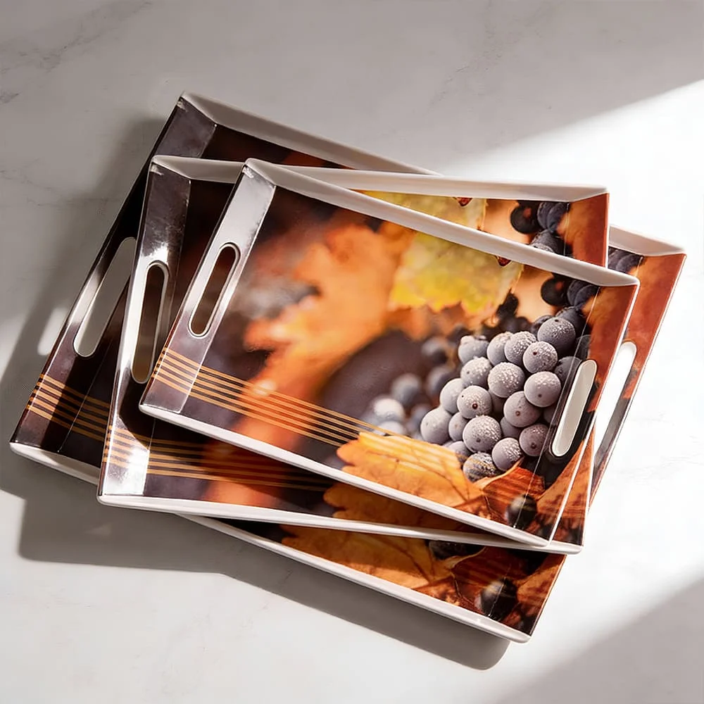 SND Homes Ocean Modern Designs Melamine Break Resistant Serving Tray (Size, Medium, Large) -Set of 3 - Image 3