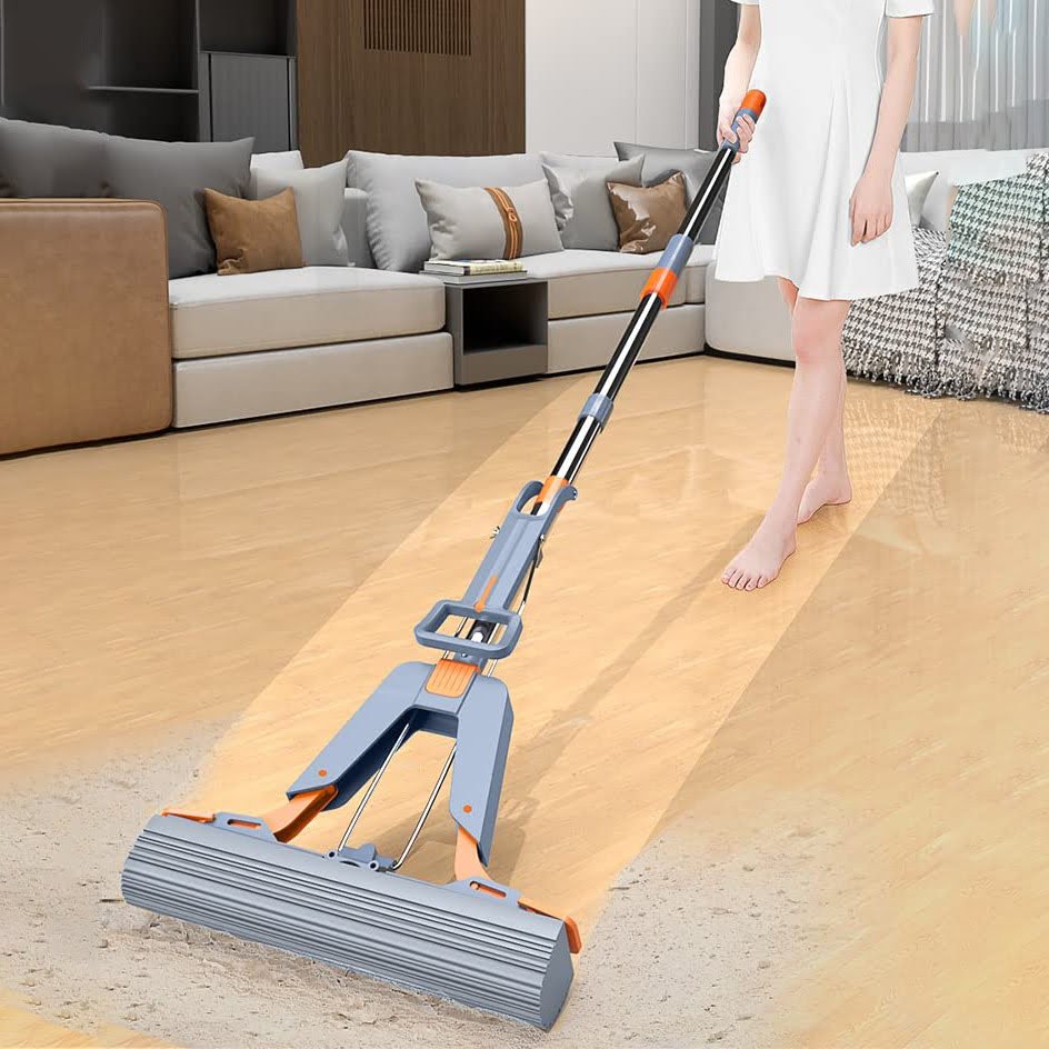 SND Homes Pureatic Upgraded Hands-Free Nano Sponge Mop with Flexible Head and Super-Absorbent Pad (White, 38X12.5 cm)