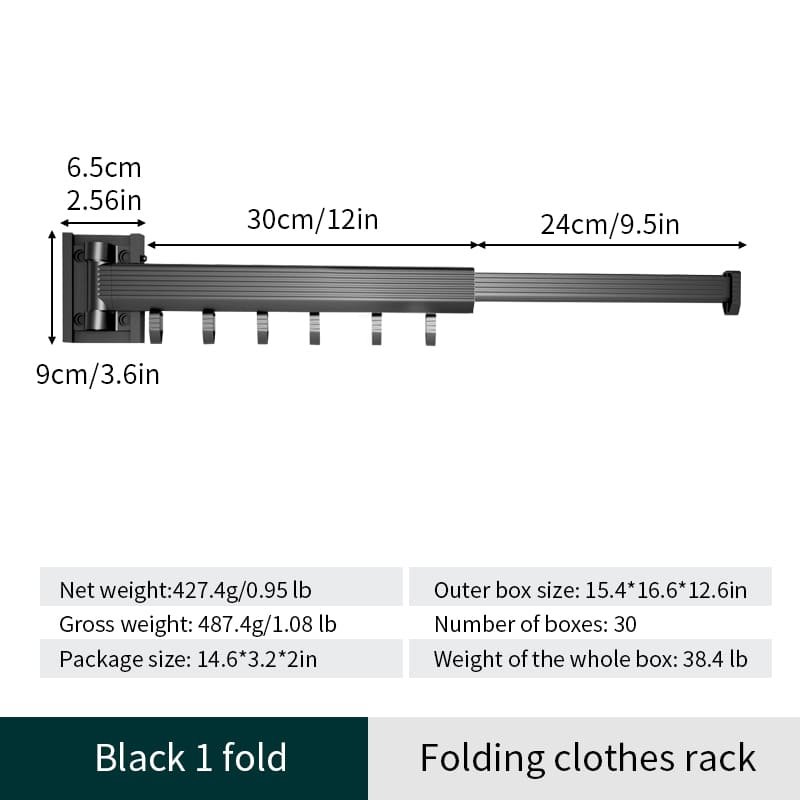 SND Home Wall Mounted Folding Clothes Drying Rack, Collapsible and Retractable Space Saver Heavy Duty Laundry Drying Rack with Towel Bar (Black) - Image 11