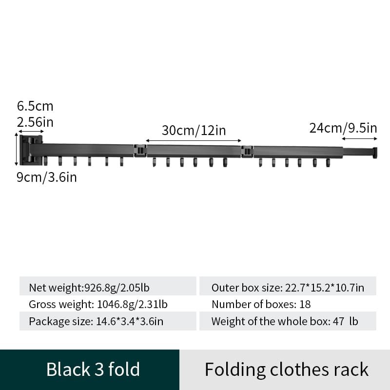 SND Home Wall Mounted Folding Clothes Drying Rack, Collapsible and Retractable Space Saver Heavy Duty Laundry Drying Rack with Towel Bar (Black) - Image 13