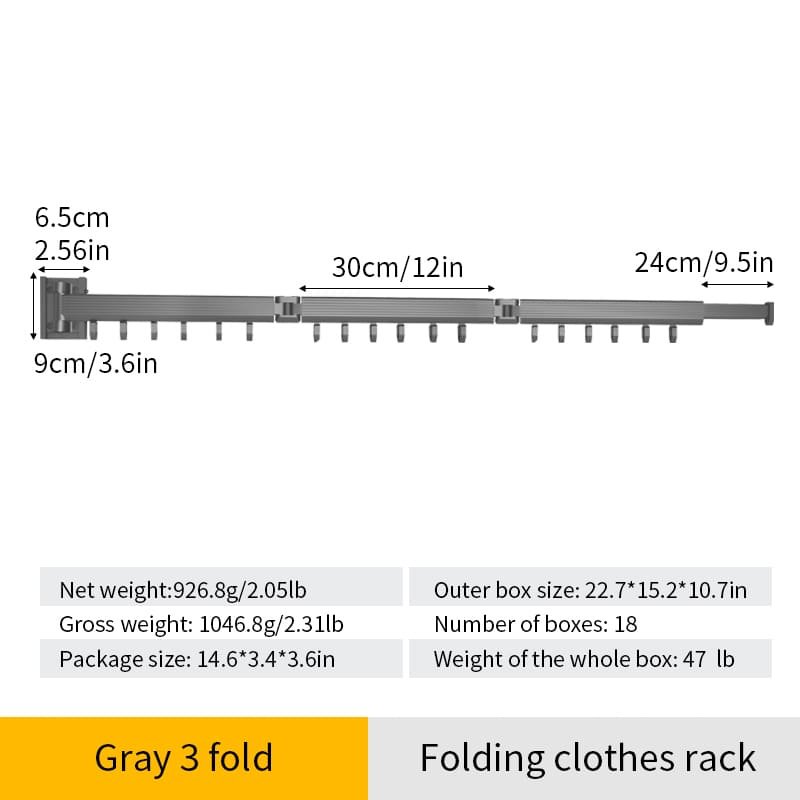 SND Home Wall Mounted Folding Clothes Drying Rack, Collapsible and Retractable Space Saver Heavy Duty Laundry Drying Rack with Towel Bar (Grey) - Image 11