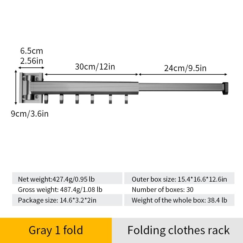 SND Home Wall Mounted Folding Clothes Drying Rack, Collapsible and Retractable Space Saver Heavy Duty Laundry Drying Rack with Towel Bar (Grey) - Image 12