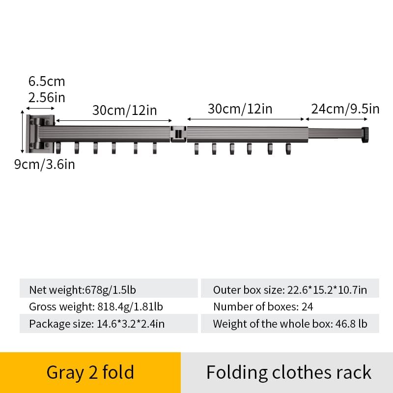 SND Home Wall Mounted Folding Clothes Drying Rack, Collapsible and Retractable Space Saver Heavy Duty Laundry Drying Rack with Towel Bar (Grey) - Image 13
