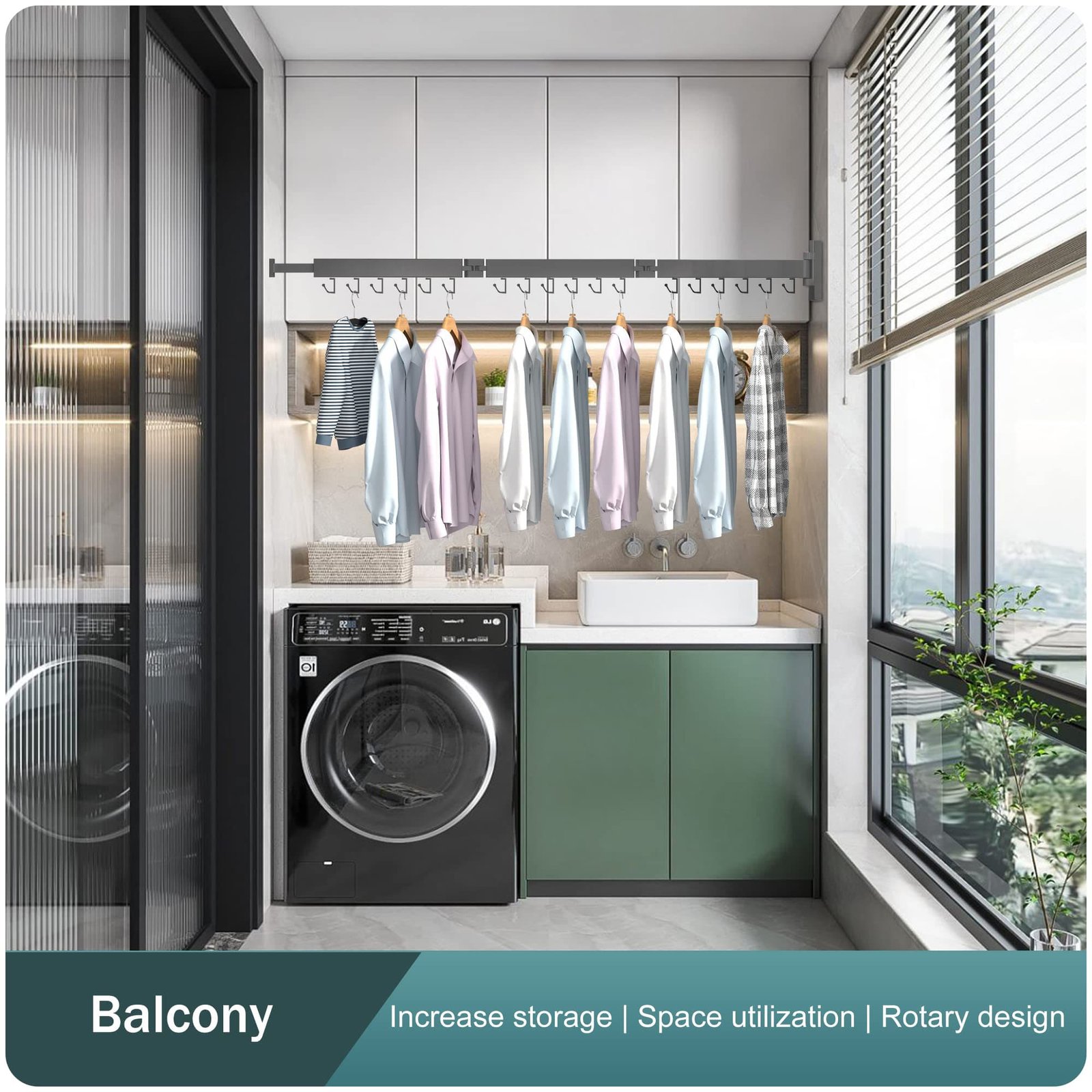 SND Home Wall Mounted Folding Clothes Drying Rack, Collapsible and Retractable Space Saver Heavy Duty Laundry Drying Rack with Towel Bar (Grey) - Image 6