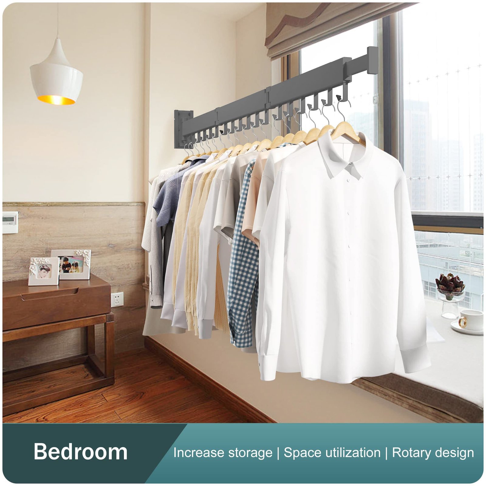 SND Home Wall Mounted Folding Clothes Drying Rack, Collapsible and Retractable Space Saver Heavy Duty Laundry Drying Rack with Towel Bar (Grey) - Image 8