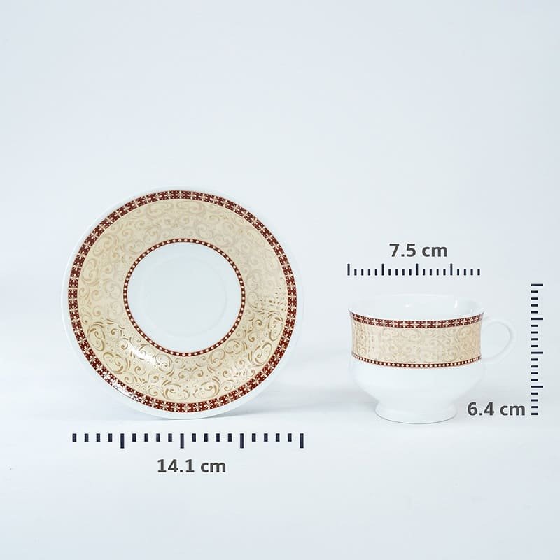 SND Homes Pack of 6 Bone China Cup & Saucer Set of 6 - Carpet Series (White) - Image 3