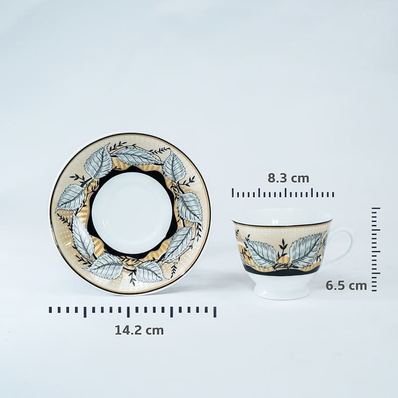 SND Homes Pack of 6 Bone China Cup & Saucer Set of 6 - Carpet Series (White) - Image 3