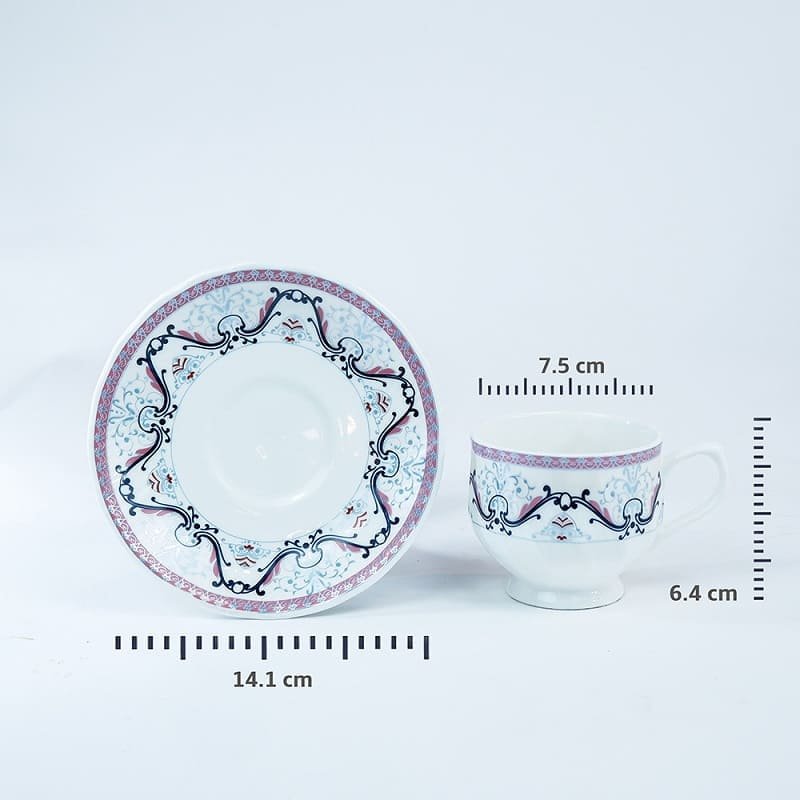 SND Homes Pack of 6 Bone China Cup & Saucer Set of 6 - Carpet Series (White) - Image 3