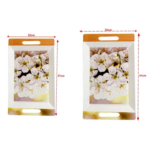 SND Homes Crystal Melamine Serving Roseate Series Tray - Set of 2 (Multicoloured, White, Medium and Large Size) - Image 3