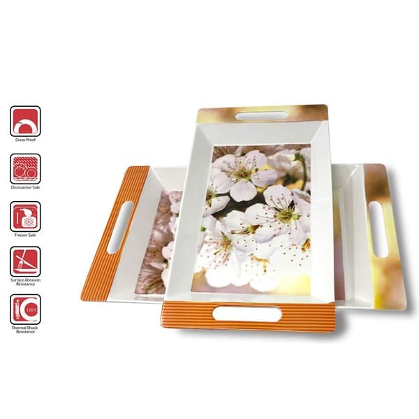 SND Homes Crystal Melamine Serving Roseate Series Tray - Set of 2 (Multicoloured, White, Medium and Large Size) - Image 4