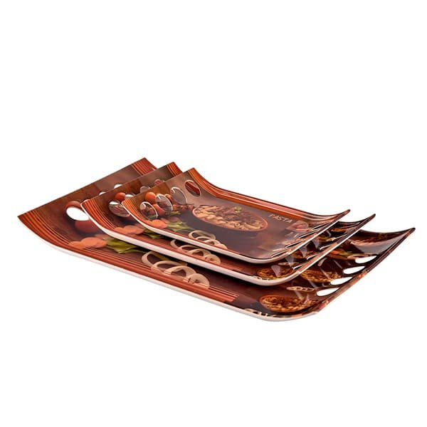 SND Homes Premium Melamine Break Resistant Serving Tray Set Shape-Royal Modern Designs (Set of 3 - S, m, L) - Image 4