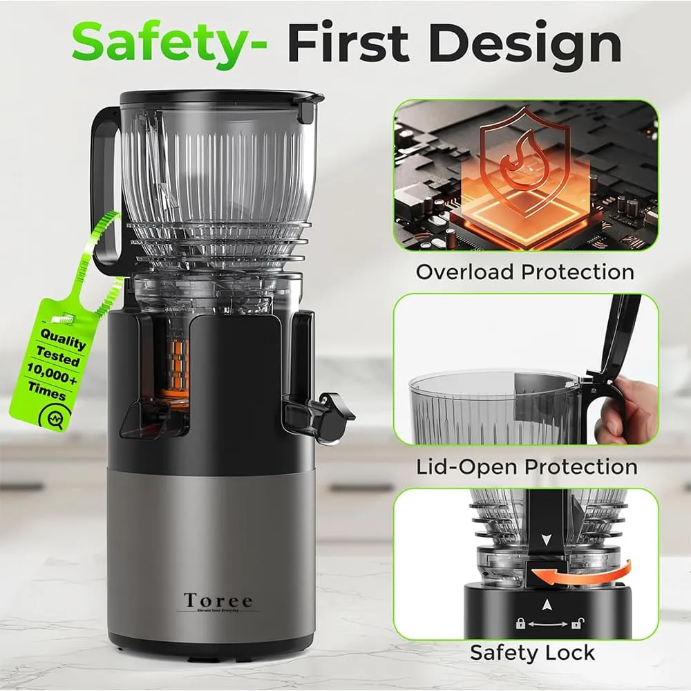 Toree Juicer Machine, 148 mm Large Feed Chute Slow Masticating Cold Press Juicer for Whole Fruits & Vegetables, Easy to Clean, High Juice Yield - Image 2