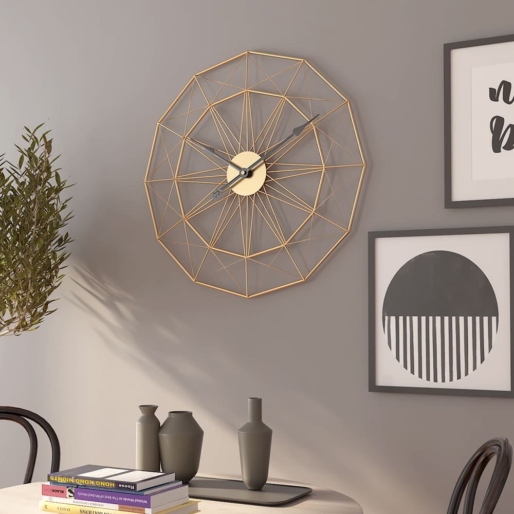 SND Designer Wall Clock, Spider Net Design Wall Clock for Living Room, Bedroom, Kitchen - Gold, 60 cm