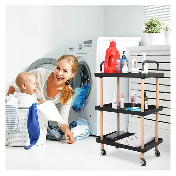 SND Homes 3 Tier Rectangle Rolling Cart Trolley - Black. - Image 6