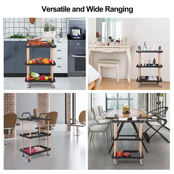 SND Homes 3 Tier Rectangle Rolling Cart Trolley - Black. - Image 3