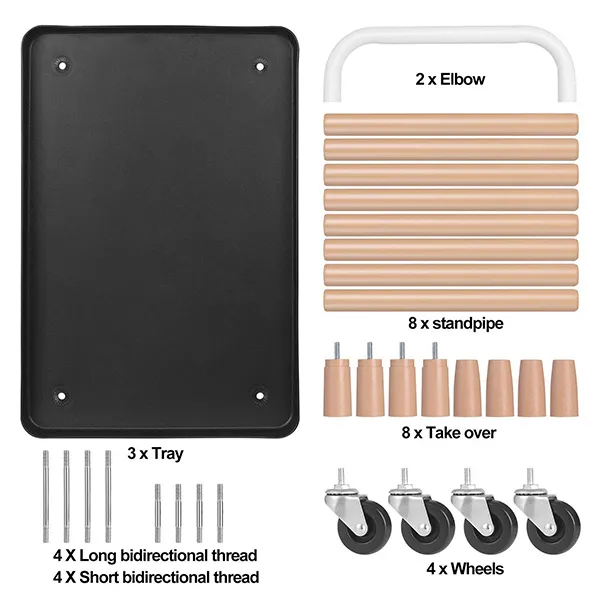 SND Homes 3 Tier Rectangle Rolling Cart Trolley - Black. - Image 2