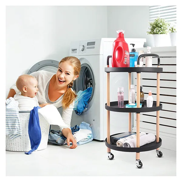 SND Homes 3 Tier Round Rolling Cart Trolley - Black. - Image 4