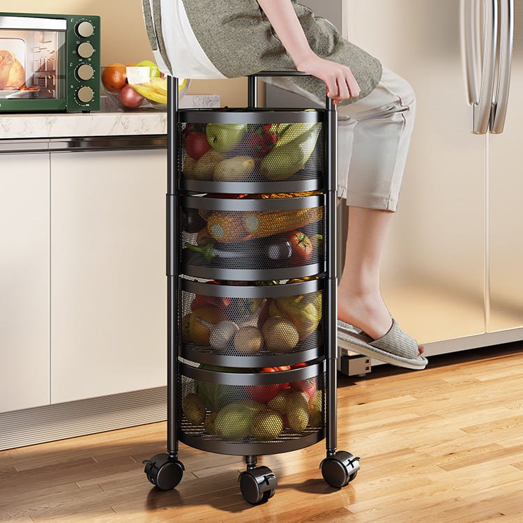 SND Home 5 Layer Round Rotating Fruits & Vegetables Storage Shelves Basket Rolling Rack with Breakable Wheels for Kitchen Bathroom Office (Black) - Image 9