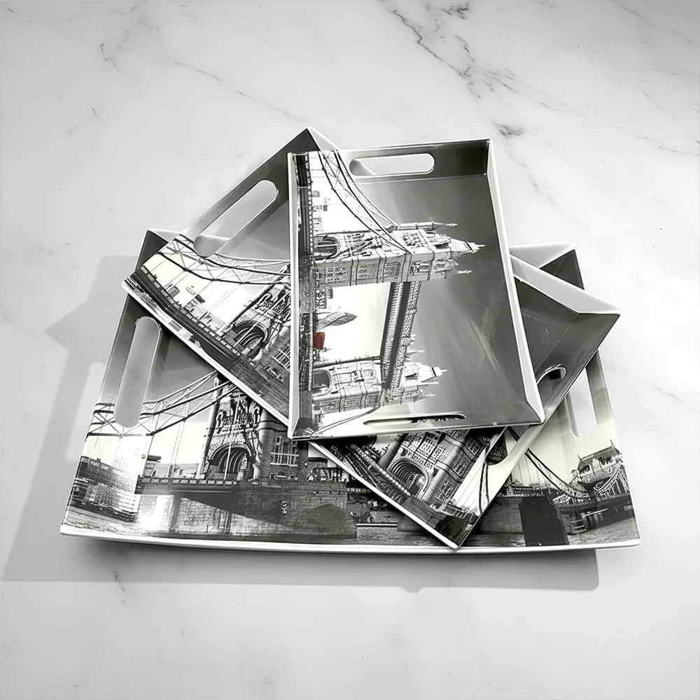 SND Homes Premium Shape-Vilora Modern Designs Melamine Break Resistant Serving Tray (Set of 3 - S, m, L) - Image 3