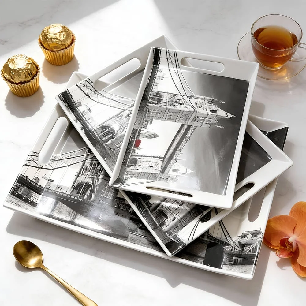 SND Homes Premium Shape-Vilora Modern Designs Melamine Break Resistant Serving Tray (Set of 3 - S, m, L)