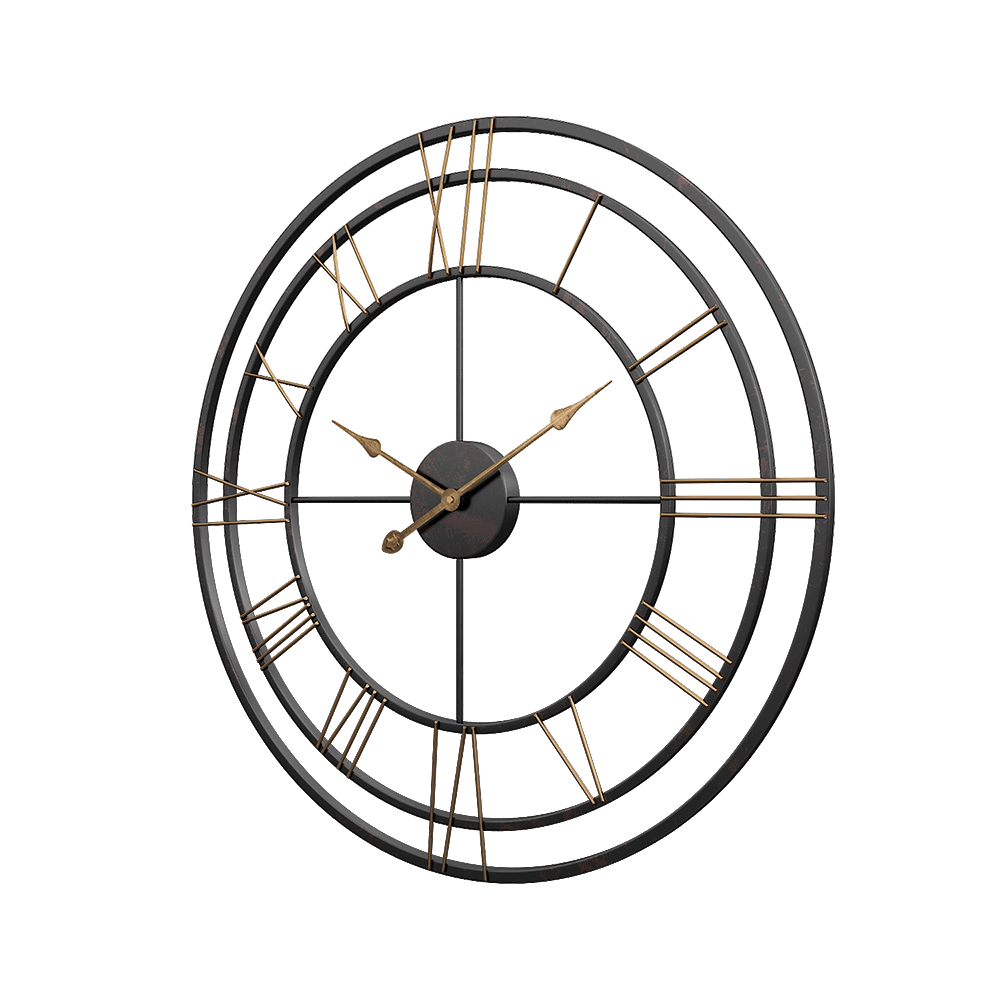 SND Designer Metal Triple Ring Retro Wall Clock for Living Room Bedroom Office Bar Decor - Black - Gold, 50cm - Image 9