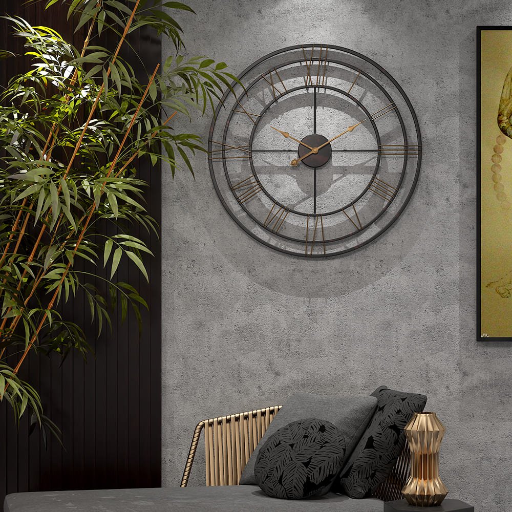 SND Designer Metal Triple Ring Retro Wall Clock for Living Room Bedroom Office Bar Decor - Black - Gold, 50cm - Image 3