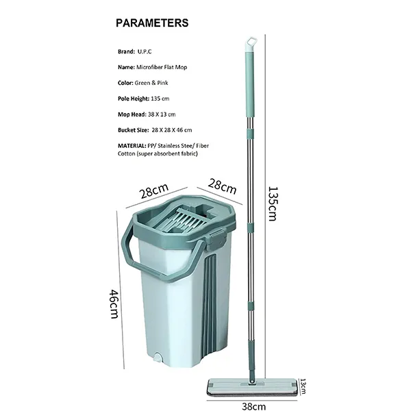 SND Homes Upgraded Hands-Free Squeeze Microfiber Flat Spin Mop System 360° Flexible Head 38X12.5 cm with 2+2Free - Green - Image 3