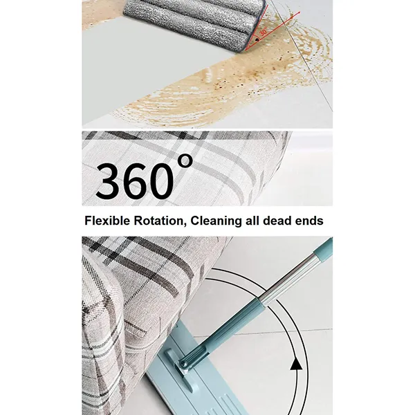 SND Homes Upgraded Hands-Free Squeeze Microfiber Flat Spin Mop System 360° Flexible Head 38X12.5 cm with 2+2Free - Green - Image 2