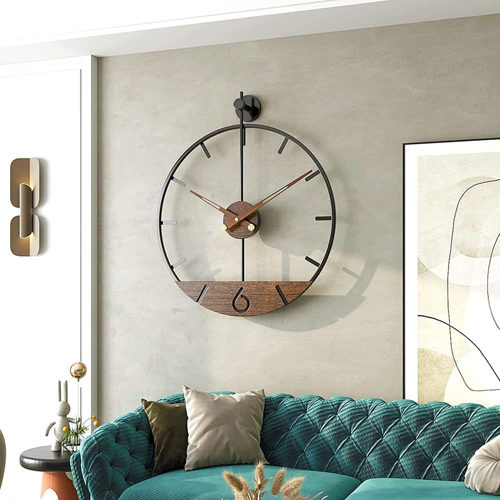 SND Home Décor Modern Wood Walnut Dial Wall Clock, Large Simple Wall Decor Metal Frame Silent Non Ticking Clock for Living Room Decor, Kitchen, Bedroom, Study Decoration, Home Gift Idea, 22.5in - Image 6