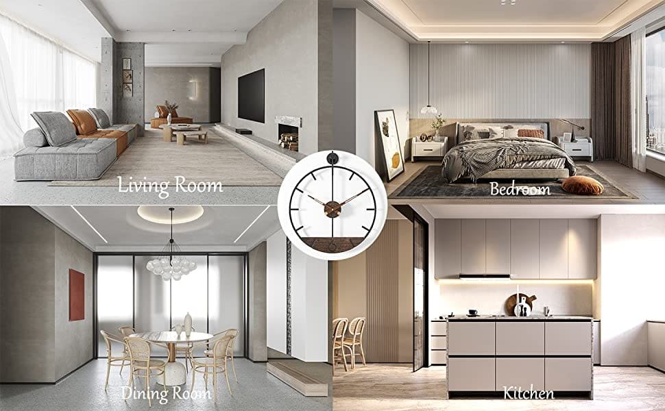 SND Home Décor Modern Wood Walnut Dial Wall Clock, Large Simple Wall Decor Metal Frame Silent Non Ticking Clock for Living Room Decor, Kitchen, Bedroom, Study Decoration, Home Gift Idea, 22.5in - Image 4