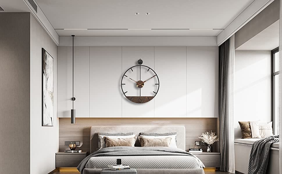 SND Home Décor Modern Wood Walnut Dial Wall Clock, Large Simple Wall Decor Metal Frame Silent Non Ticking Clock for Living Room Decor, Kitchen, Bedroom, Study Decoration, Home Gift Idea, 22.5in - Image 5