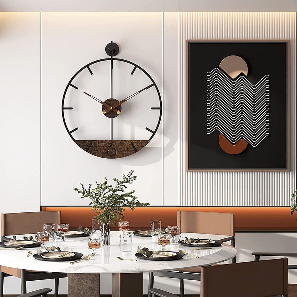 SND Home Décor Modern Wood Walnut Dial Wall Clock, Large Simple Wall Decor Metal Frame Silent Non Ticking Clock for Living Room Decor, Kitchen, Bedroom, Study Decoration, Home Gift Idea, 22.5in - Image 7