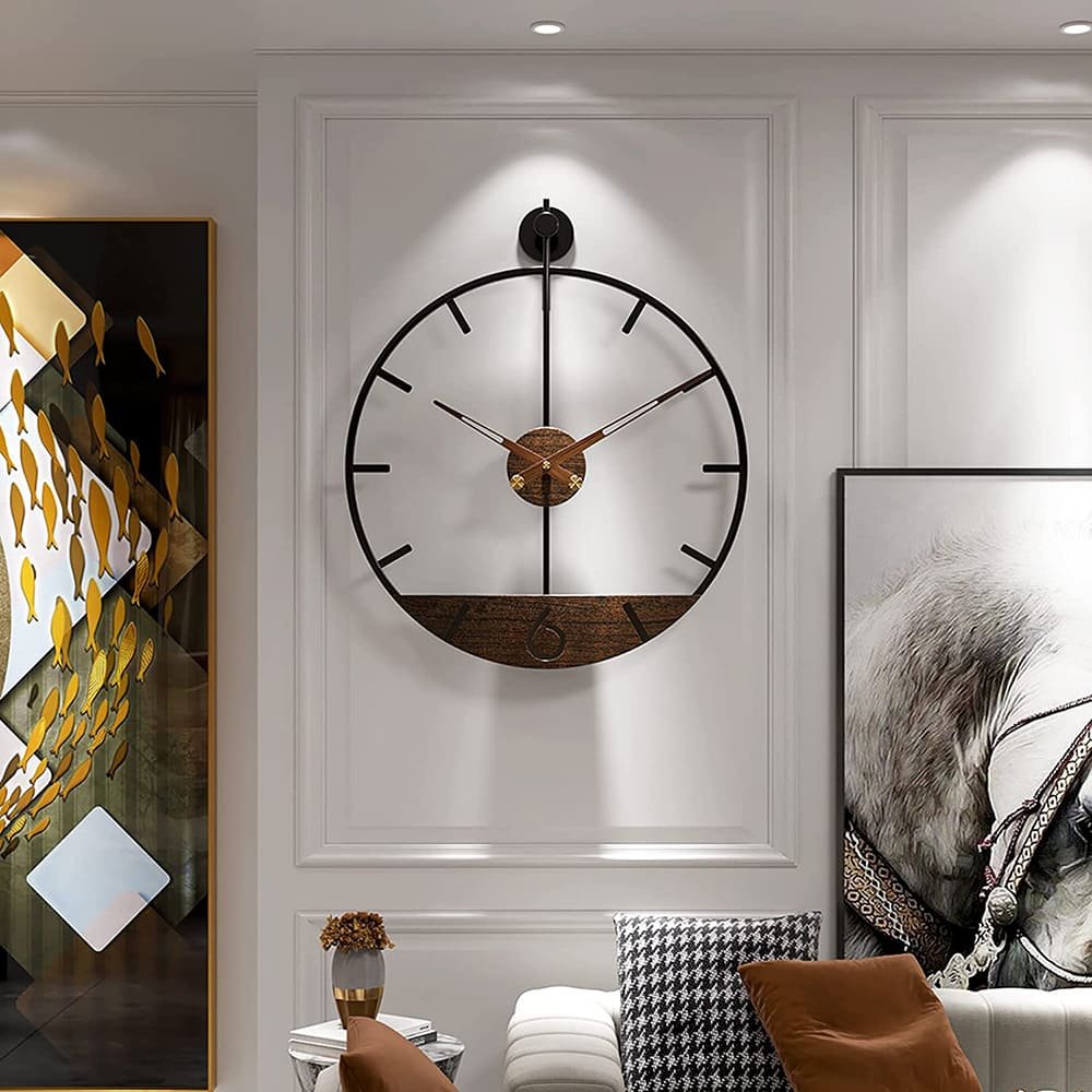 SND Home Décor Modern Wood Walnut Dial Wall Clock, Large Simple Wall Decor Metal Frame Silent Non Ticking Clock for Living Room Decor, Kitchen, Bedroom, Study Decoration, Home Gift Idea, 22.5in - Image 8