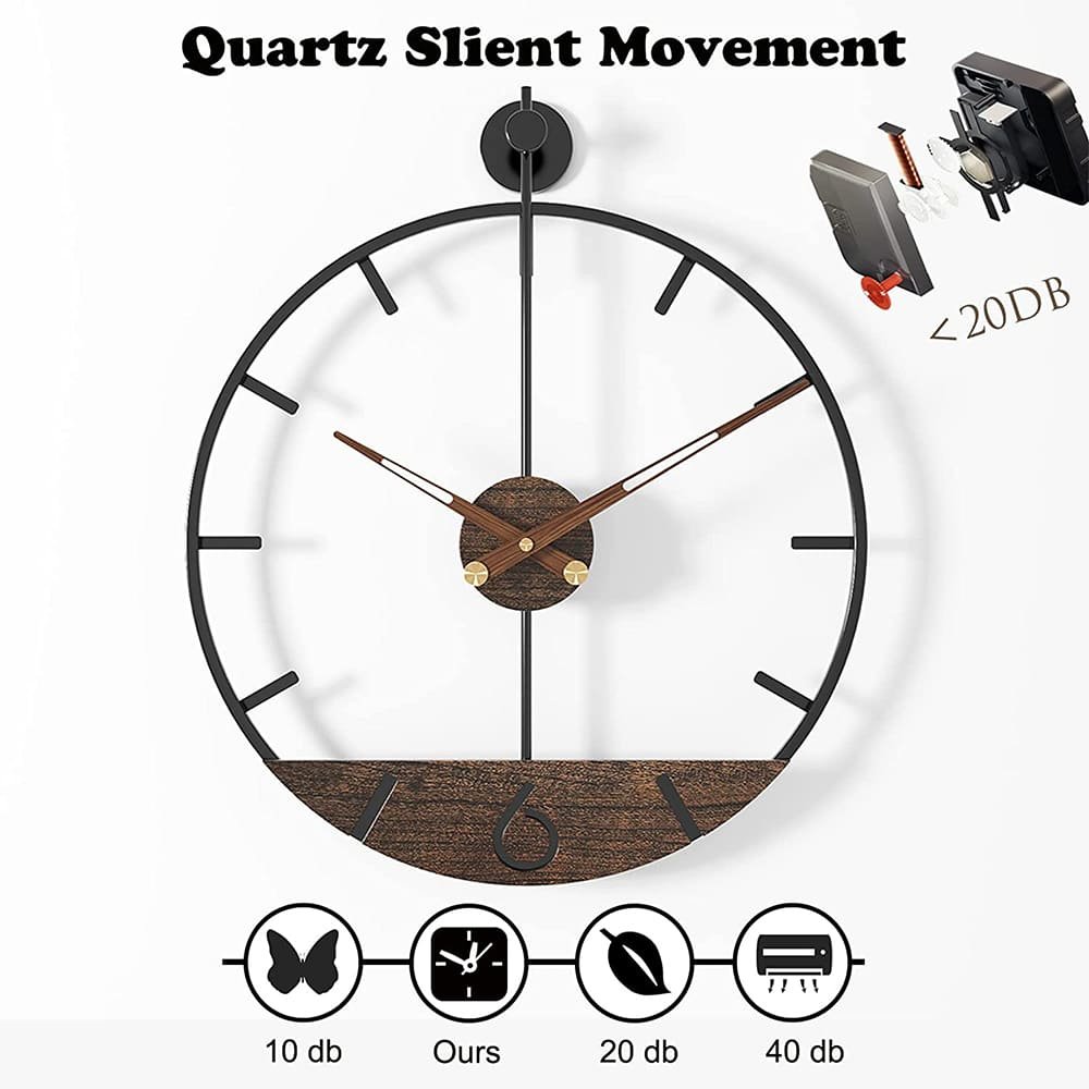 SND Home Décor Modern Wood Walnut Dial Wall Clock, Large Simple Wall Decor Metal Frame Silent Non Ticking Clock for Living Room Decor, Kitchen, Bedroom, Study Decoration, Home Gift Idea, 22.5in - Image 10