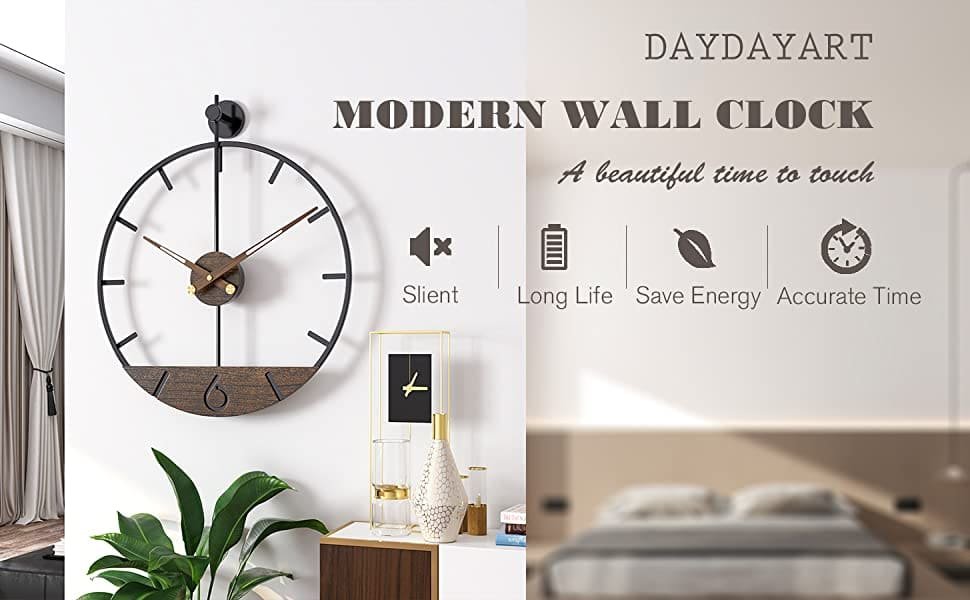 SND Home Décor Modern Wood Walnut Dial Wall Clock, Large Simple Wall Decor Metal Frame Silent Non Ticking Clock for Living Room Decor, Kitchen, Bedroom, Study Decoration, Home Gift Idea, 22.5in - Image 2