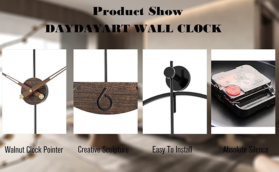 SND Home Décor Modern Wood Walnut Dial Wall Clock, Large Simple Wall Decor Metal Frame Silent Non Ticking Clock for Living Room Decor, Kitchen, Bedroom, Study Decoration, Home Gift Idea, 22.5in - Image 3