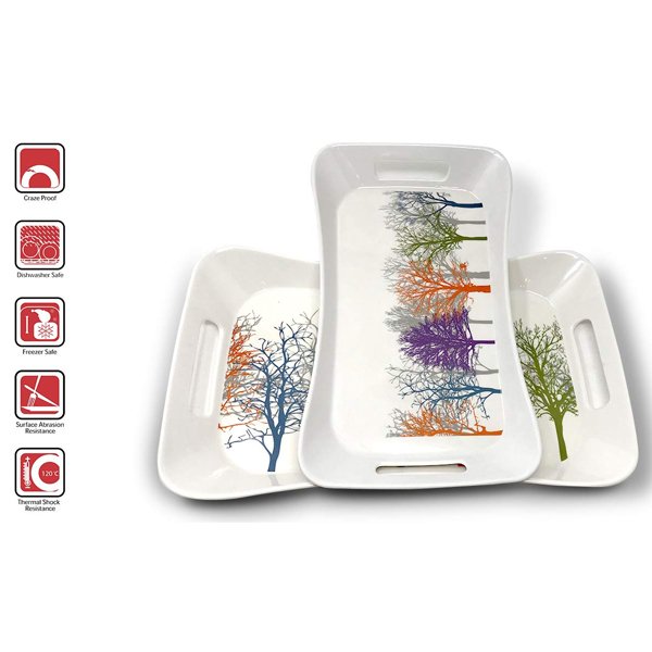 SND Homes Vista Series Crystal Melamine Serving Tray (Multicolour, Medium and Large) - Set of 2 - Image 2